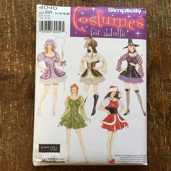 Simplicity Sewing Pattern 4046 Costume Pirate Fairy Mrs. Claus Witch 14-20 UNCUT - Picture 1 of 2